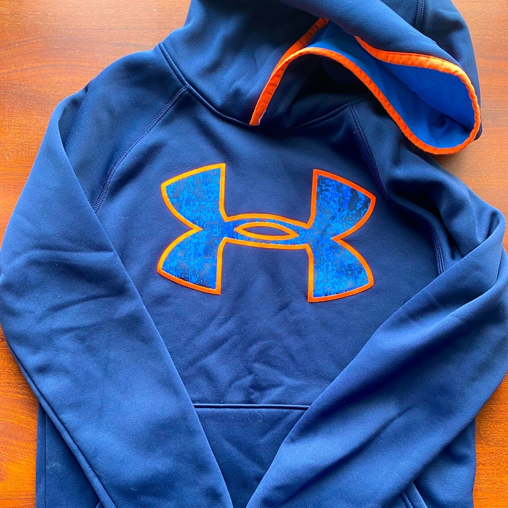 Under Armour UA boys sweatshirt size Medium Navy Blue/Orange